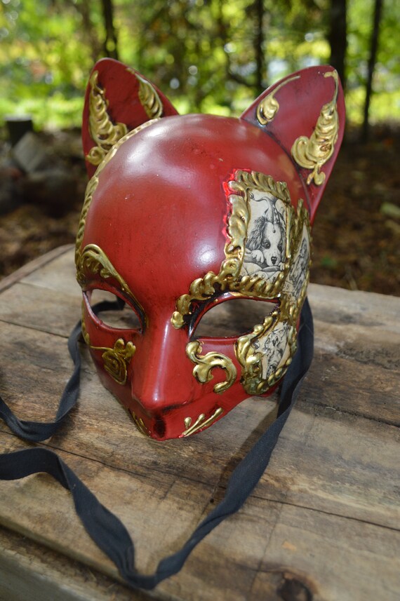 Red and Gold Dog Masquerade Mask Vintage Mask Cos… - image 3