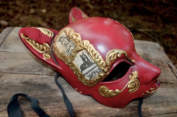 Red and Gold Dog Masquerade Mask Vintage Mask Cos… - image 4