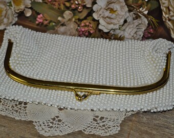 50's White Cord Bead Folding Purse Wedding Purse Vintage Hand Clutch