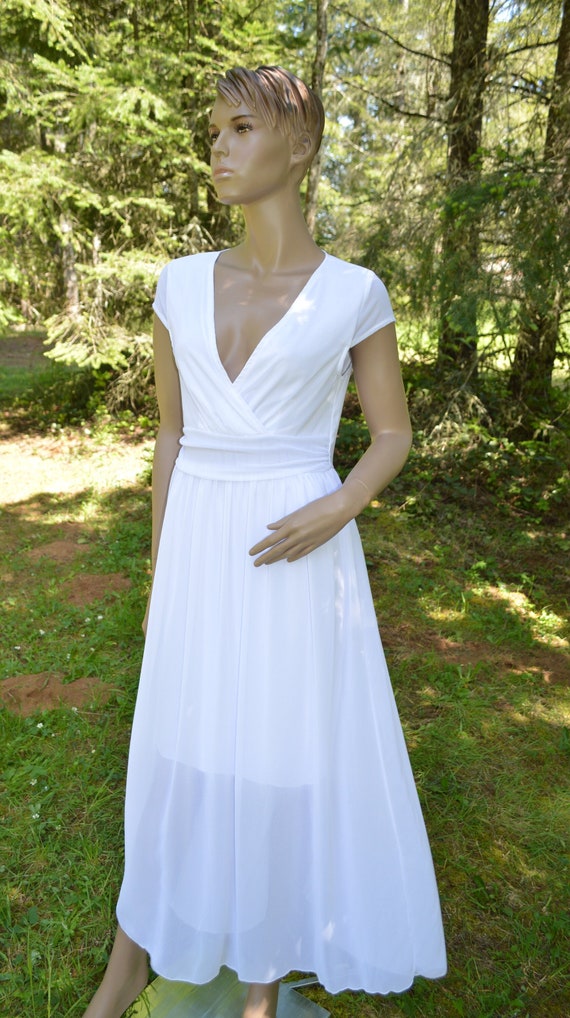 White Short Sleeve Sheer Wrap Dress Wedding Dress 