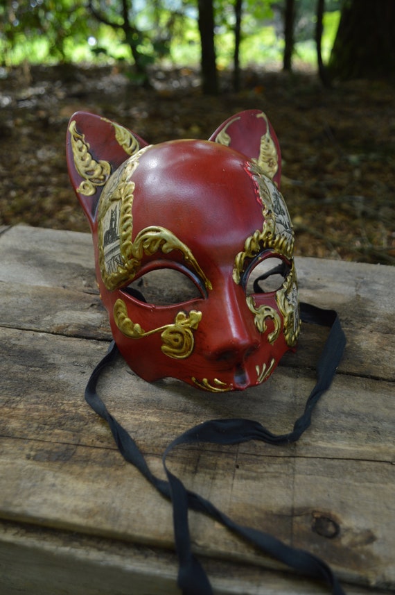 Red and Gold Dog Masquerade Mask Vintage Mask Cos… - image 7