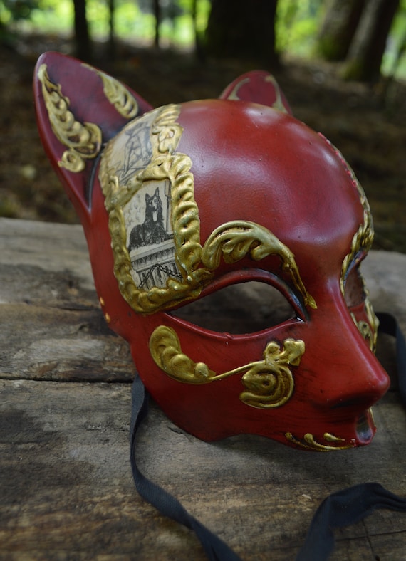 Red and Gold Dog Masquerade Mask Vintage Mask Cos… - image 8