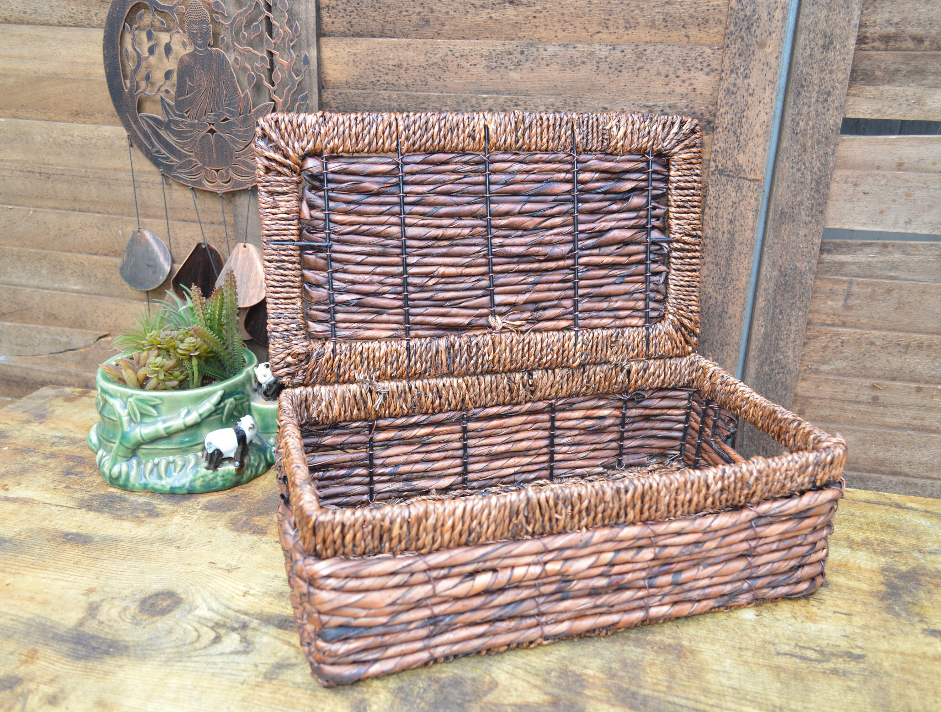 Vintage Late 20th Century Farmhouse Wicker & Bamboo Faux Fruit