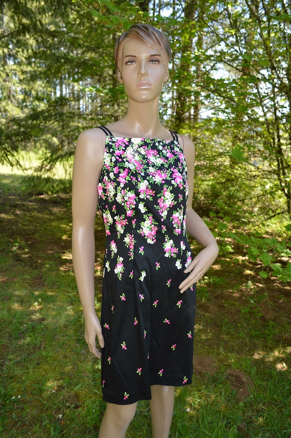 90's Black Floral Cotton Amanda Smith Dress Size 8