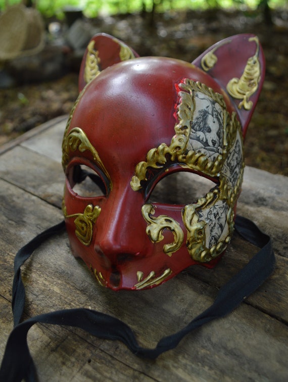 Red and Gold Dog Masquerade Mask Vintage Mask Cos… - image 2