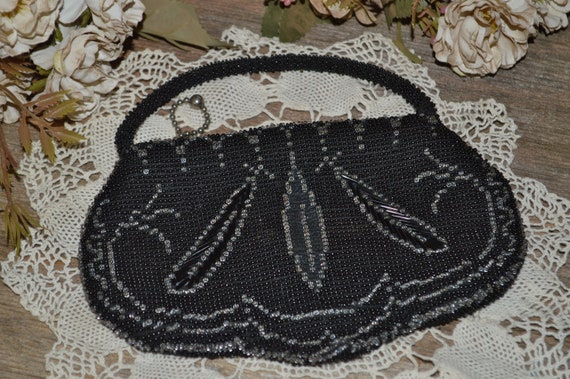 Small Black Beaded Made In Czechoslovakia Hand Ba… - image 3