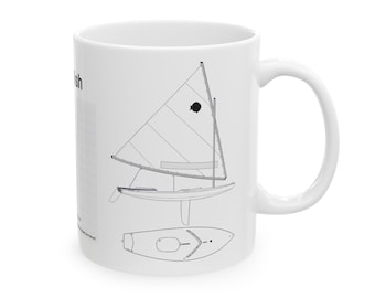 Sunfish Sailboat Dinghy with Drawing and Specs Ceramic Mug, (11oz, 15oz)