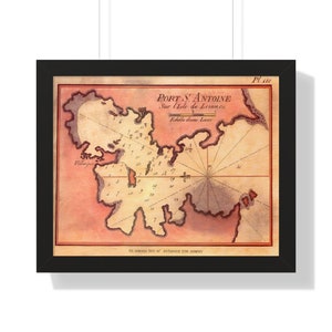 Carta náutica antiga da Baía de Moudros, Ilha de Limnos, Grécia, arte de parede vintage emoldurada, peça de impressão para decoração de casa