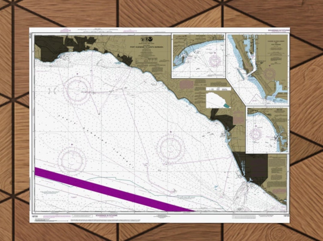 Nautical Chart Poster of Port Hueneme to Santa Barbara Etsy