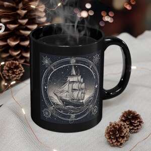 Nautical Themed Tall Ship 11oz Black Mug