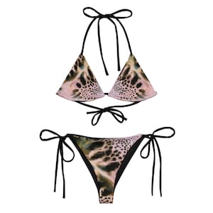 Pink Watercolor Leopard Bikini Set – Trendy Animal Print Swimsuit, ibiza, cottage core, coquette, Pool, Festival & Vacations
