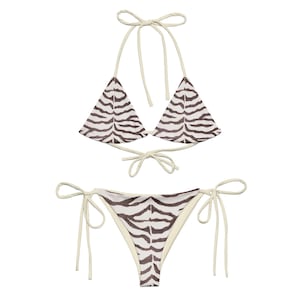 Rustic Zebra print string bikini, ibiza swim, patterned bikini, gifts for her, summer holiday vacation, poolside, unique swimwear, teen girl