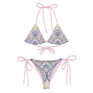 Midnight Porcelain recycled string bikini, ibiza swim, patterned bikini, summer holiday vacation, poolside, unique swimwear, teen girl