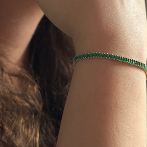 Green Cubic Zirconia Tennis Bracelet: Gold Plated, Minimalist Jewelry