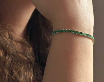 Tennisarmband, groengouden tennisarmband, Cubic Zirconia, diamanten armband, cadeau voor haar, dunne minimalistische armband, cadeau voor moeder, handgemaakt