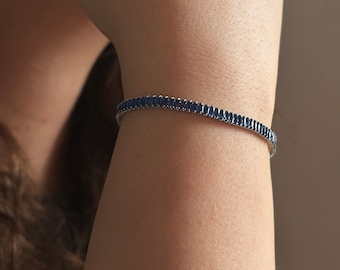 Bracciale tennis, Bracciale Silve Blu Navy, Zirconia cubica, Bracciale di diamanti, Regalo per lei, Bracciale minimalista sottile, Regalo per la mamma, fatto a mano