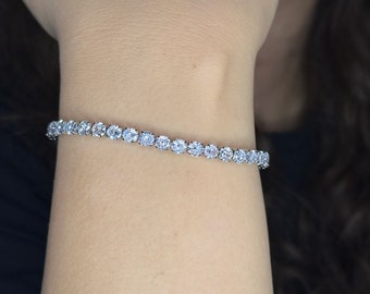 Tennisarmband, zilveren diamantarmband, Cubic Zirconia, diamanten armband, cadeau voor haar, dunne minimalistische armband, cadeau voor moeder, handgemaakt