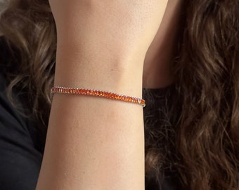 Tennisarmband, oranje zilveren armband, Cubic Zirconia, diamanten armband, cadeau voor haar, dunne minimalistische armband, cadeau voor moeder, handgemaakt