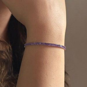Tennis Bracelet, Silver Purple Bracelet, Cubic Zirconia, Diamond Bracelet, Gift for Her, Thin Minimalist Bracelet, Gift for mom,handmade