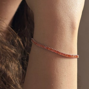 Tennis Bracelet, Orange Silver Bracelet, Cubic Zirconia, Diamond Bracelet, Gift for Her, Thin Minimalist Bracelet, Gift for mom,handmade image 2