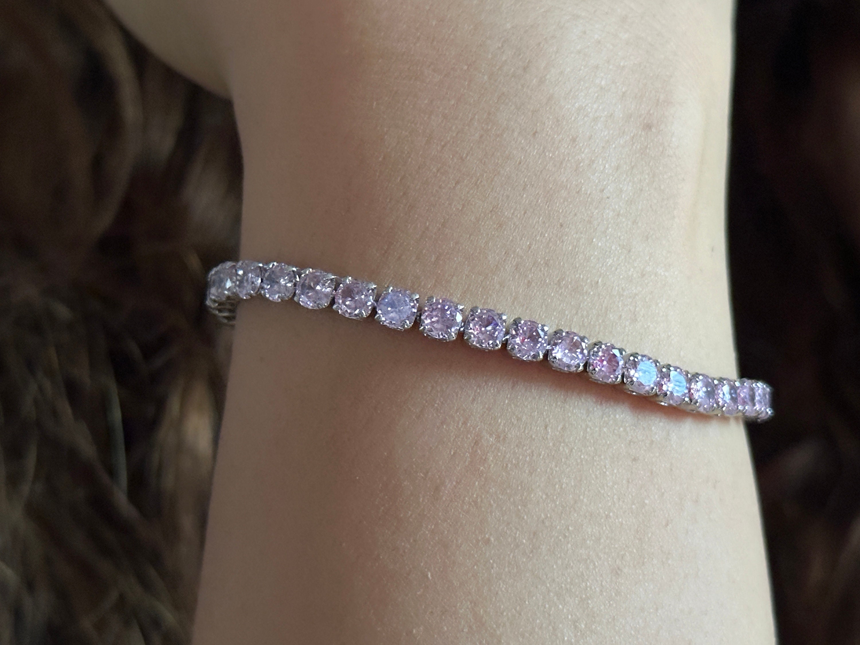 Tennisarmband, roze zilveren tennisarmband, kubieke zirkoon, diamanten armband, cadeau voor haar, dunne minimalistische armband, cadeau voor moeder, handgemaakt
