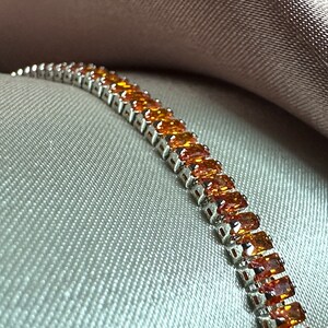 Tennis Bracelet, Orange Silver Bracelet, Cubic Zirconia, Diamond Bracelet, Gift for Her, Thin Minimalist Bracelet, Gift for mom,handmade image 4