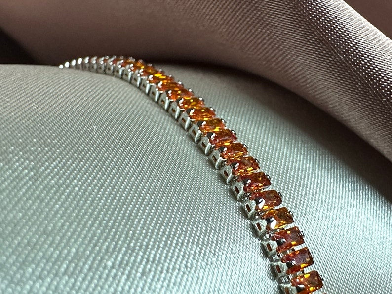 Tennis Bracelet, Orange Silver Bracelet, Cubic Zirconia, Diamond Bracelet, Gift for Her, Thin Minimalist Bracelet, Gift for mom,handmade image 4