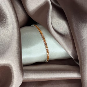 Tennis Bracelet, Orange Silver Bracelet, Cubic Zirconia, Diamond Bracelet, Gift for Her, Thin Minimalist Bracelet, Gift for mom,handmade image 3