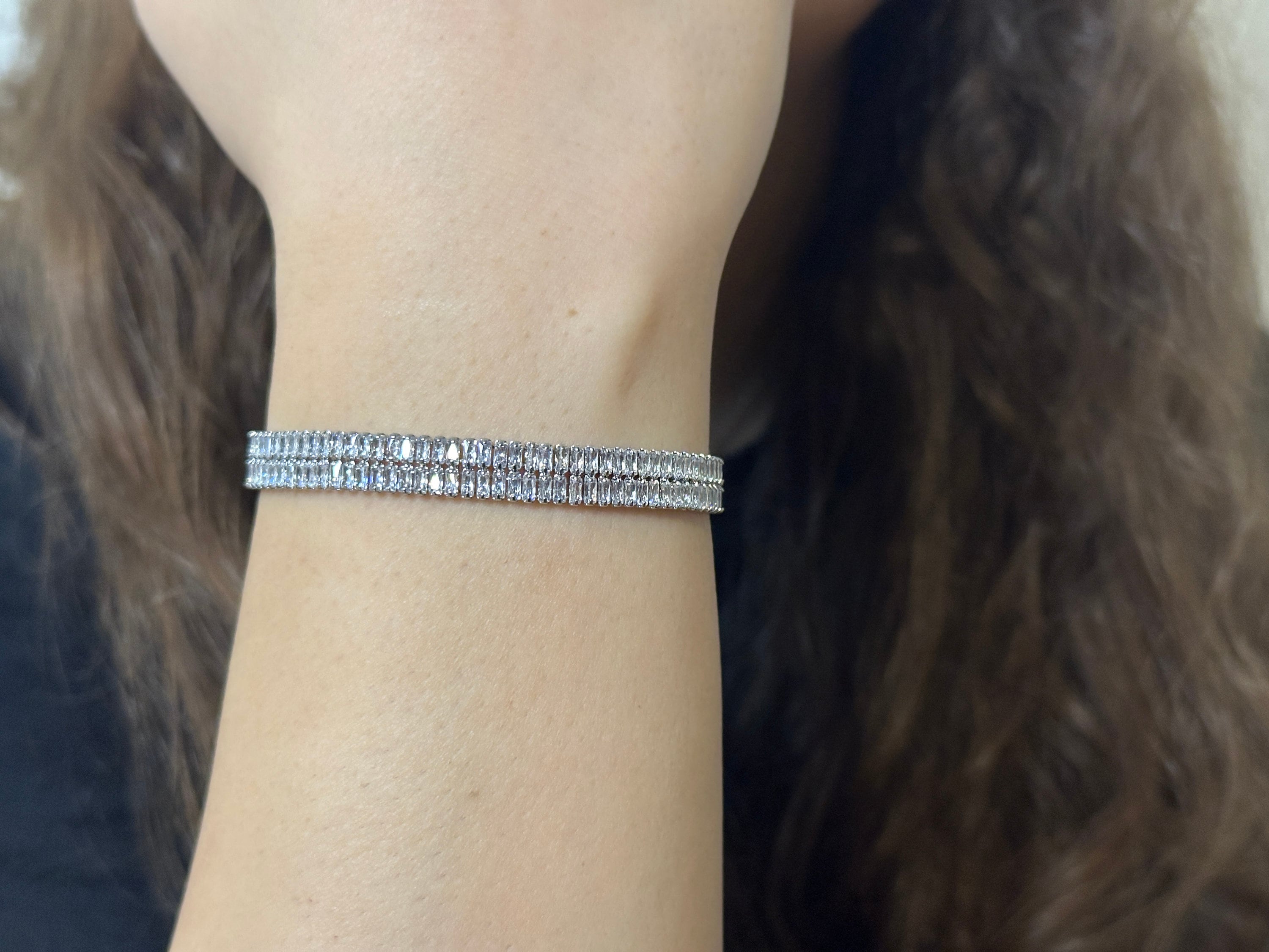 【BLACKPURPLE】Double Round Tennis Cubic Bracelet Double Row Round Cubic Zirconia Tennis Bracelet