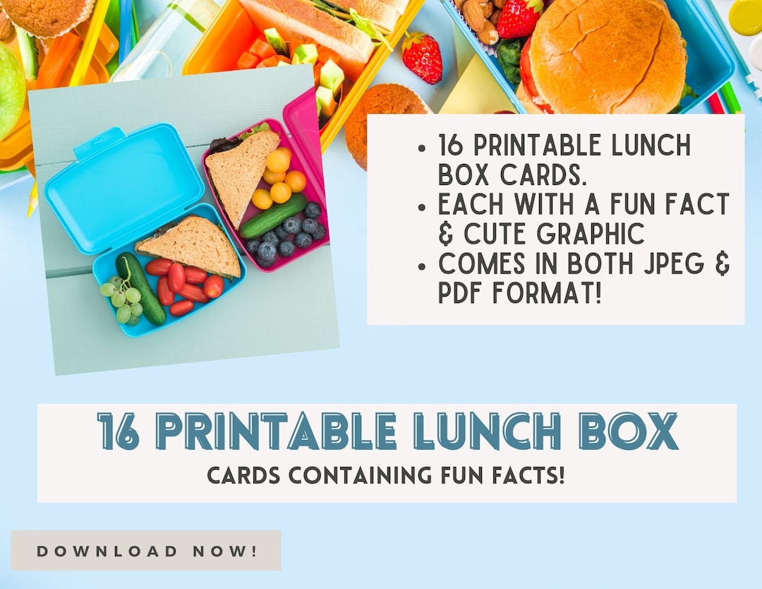 Lunch Box Fun Facts for Kids INSTANT DOWNLOAD Note Cards for Kids
