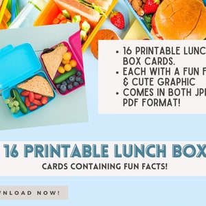 May include: 16 printable lunch box cards with fun facts and cute graphics. Each card comes in both JPEG and PDF format. Download now!