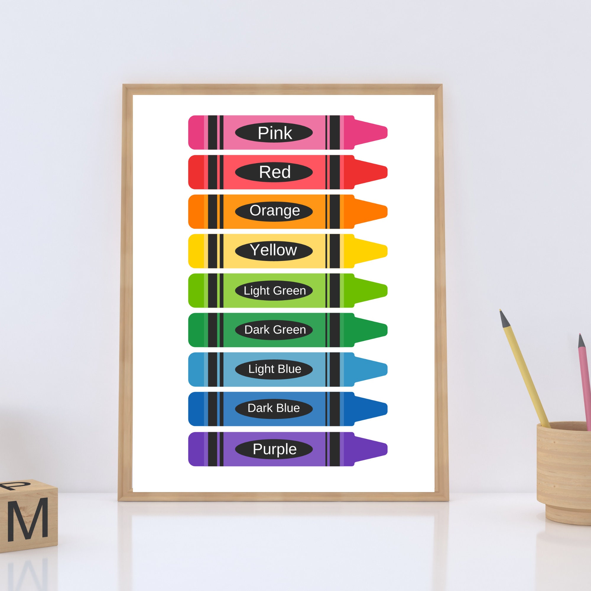 Rainbow Crayon Poster, Digital Download Kid's Crayon Wall Art Print