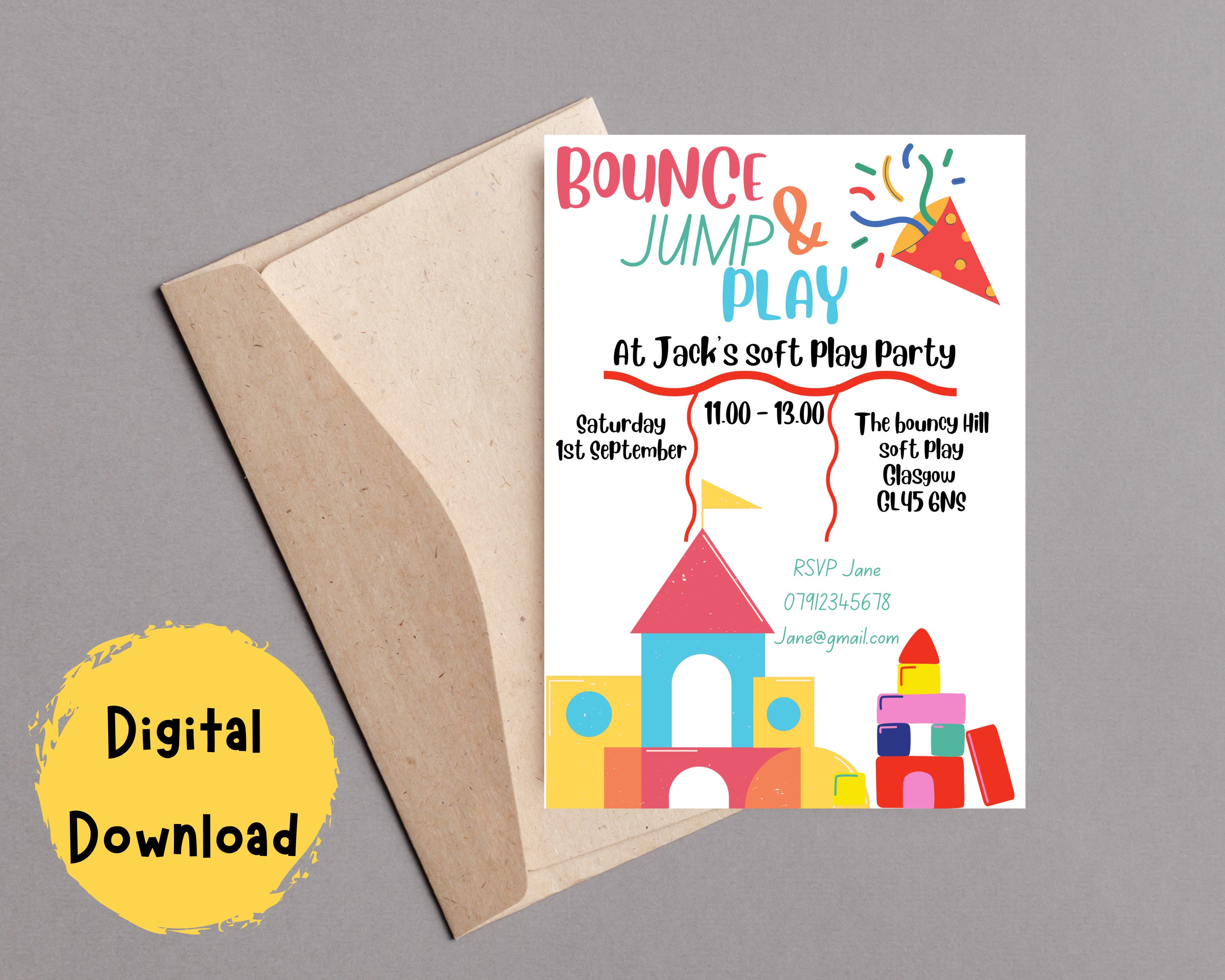 Editable Party Invitation Template, Soft Play Party Invitation for Kid
