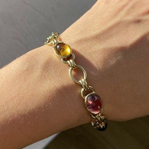 Vintage 14 kt gold bracelet with various gemstones - Marked: 585 and two other hallmarks - Probably a German piece of jewelry