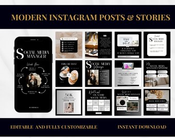 May include: A set of 12 black and white Instagram post and story templates for social media managers. The templates feature text such as "Social Media Manager", "Work Flow", "This or That", "50K Followers", "What to post on your social media", "You can do it", "If it doesn't challenge you it won't change you", "How to turn a social media post into an ad", "My Social Media Manager Expertise", "Social Media Design", and "Contact Social Media Manager".