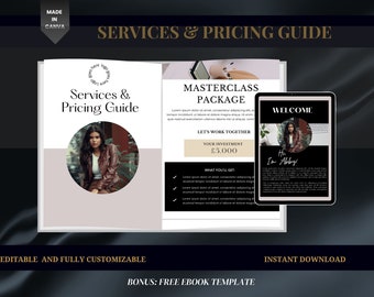 DIY Services & Pricing Guide Template, Price list, Client onboarding, Client Service Guide, Welcome Guide Template, Canva pricing Template,