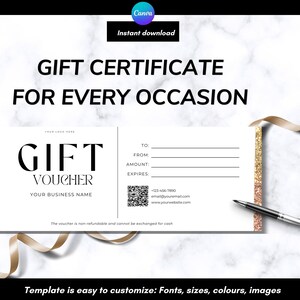 Modelo de certificado de presente editável para impressão, vale de presente, vale de presente para pequenas empresas, modelo de presente digital canva