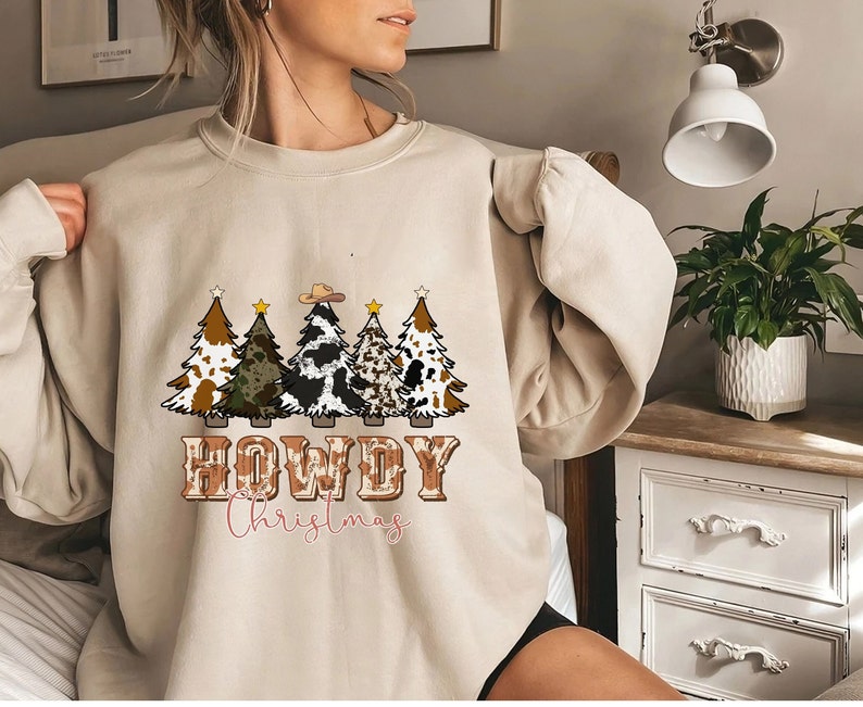 Howdy Christmas 4 Trees Ribbon Bow Decor Sweatshirt