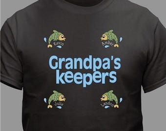 Personalized Fishy T-shirt, Custom Dad's Keepers Tee, Custom Grandpa's Keepers Shirt, Dad's Fishing Shirt, Personalized Kid Tee, Fishing
