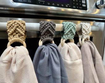 Dish Towel, Tea Towel Holder,  Ring, Hanger for Kitchen, Macrame, Boho Farmhouse