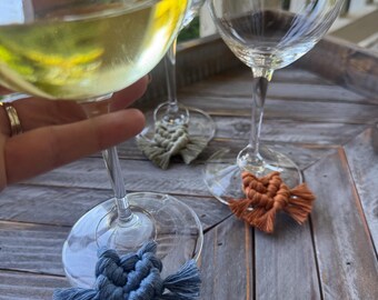 Macrame Wine Charms: Boho Party Glass Markers, Recycled Cotton