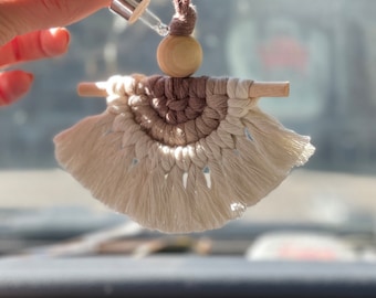 Macrame Car Charm Essential Oil Diffuser Rear View Mirror With Starter Oil