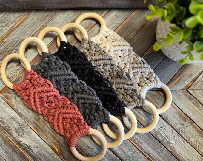 Macrame Dish Towel Holder, Ring, Hanger for Kitchen - Boho Farmhouse