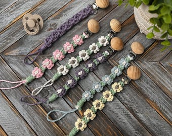 Handmade Macrame Pacifier Clip | Boho Baby Pacifier Holder |  Baby Shower Gift | Flower Pacifier Clip