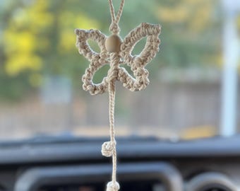Macrame Butterfly Car Charm: Essential Oil Diffuser, Rear View Mirror
