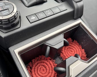 Macrame Car Coaster Set, Boho Cotton Cup Holder Accessories (Set of 2)