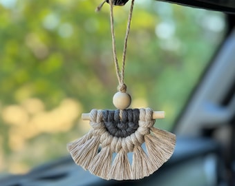 Macrame Mini Car Charm Essential Oil Diffuser Rear View Mirror With Starter Oil