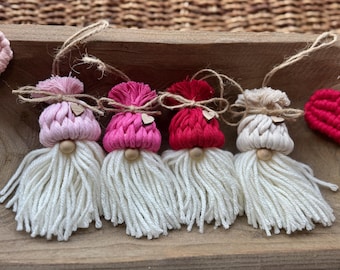 Macrame Gnome Ornament Magnet Option – Valentine's Day Decor, Boho Holiday Ornament, Handmade