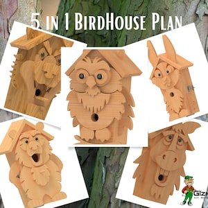 Birdhouse Plan Bundle - Uil, Beer, Paard, Hoog Konijn en Wolf - 5 in 1 birdhouse patrooncollectie - DXF, SVG-bestanden