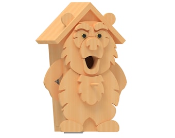 Plany Woodcraft Bear Birdhouse-pliki DXF routera CNC, domek dla ptaków na świeżym powietrzu, plany DIY Birdhouse, unikalny projekt Birdhouse